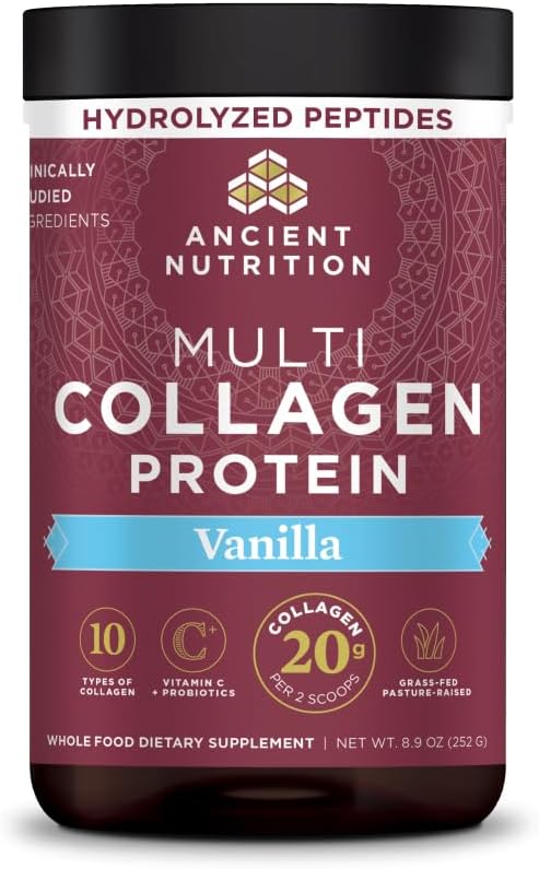 Ancient Nutrition Multi Collagen Protein Powder, 5 Types of Food Sourced Collagen, Providing Types I, II, III, V, and X, 16.2 Ounce