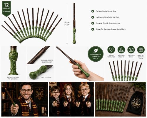 12 Pack Wizard Wands – Plastic Costume Accessories for Magic-Themed Parties, Dress Up, Halloween & Cosplay, Birthday Parties, Party Favors, Goodie Bags, Photo Props