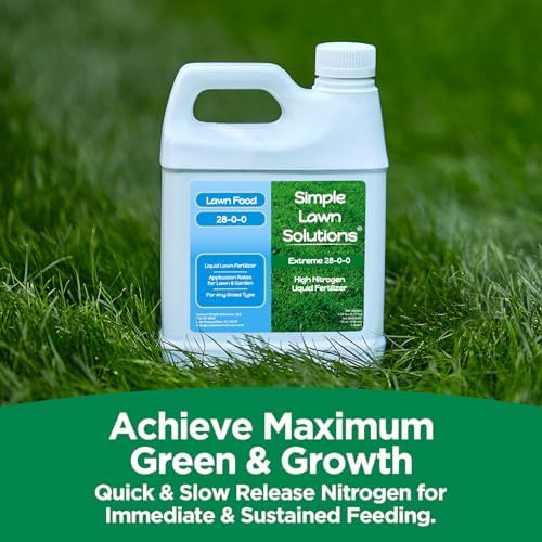 Maximum Green & Growth Fertilizer High Nitrogen 28-0-0 Liquid Lawn Food Spray Spring & Summer- Any Grass Type- Simple Lawn Solutions - Concentrated Quick & Slow Release Attached Sprayer (32 Ounce)
