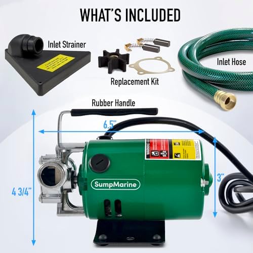 SumpMarine Water Transfer Pump, 115V 330 Gallon Per Hour - Portable Electric Pump with 6' Hose Kit, Remove Water From Pools, Rain Barrel, Aquariums