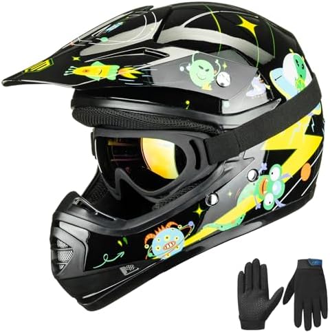 ILM Youth Kids ATV Motocross Helmet Goggles Sports Gloves Dirt Bike Motorcycle Off Road DOT Approved B07 (Youth-L, Matte Black)