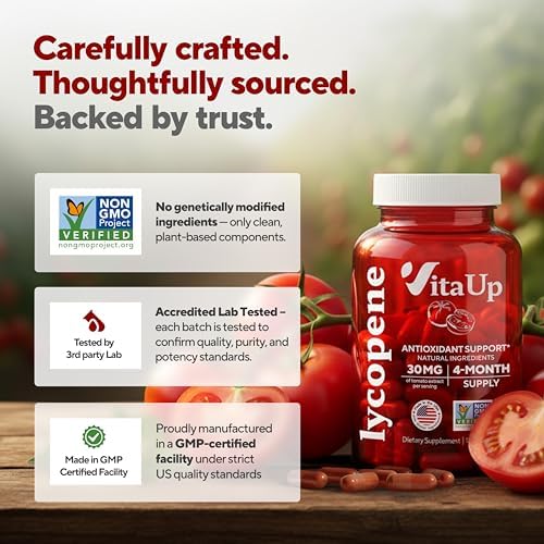 VitaUp Lycopene Supplements for Men – USA Made Prostate Supplements for Men with Natural Tomato Extract – Non-GMO Lycopene Supplement for Normal