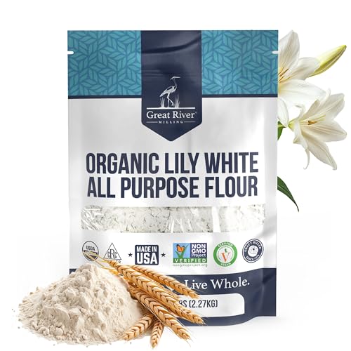 Great River Milling Organic Lily White All Purpose Flour, 25 lb | Organic Lily White All-Purpose Flour for cookies, cakes, muffins, biscuits, breads, pizza dough and pie crust; balanced