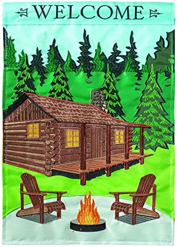 Magnolia Garden Welcome Cabin Fireside 13 x 18 Small Double Applique Outdoor House Flag