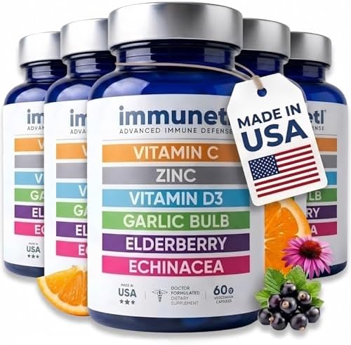 Immuneti Advanced Immune Support – Doctor Formulated 6-in-1 Daily Immunity Supplement – Made in USA – With Vitamin C, D3, Zinc, Elderberry