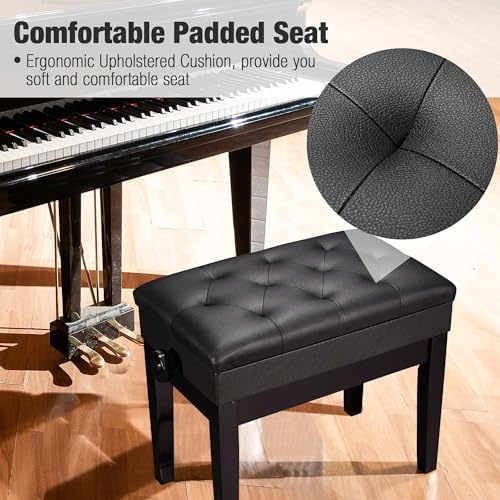 ZeHuoGe Leather Piano Bench Padded Seat with Storage Height-Adjustable Padded PU Leather Seat Solid Wood Frame Legs (Brown)