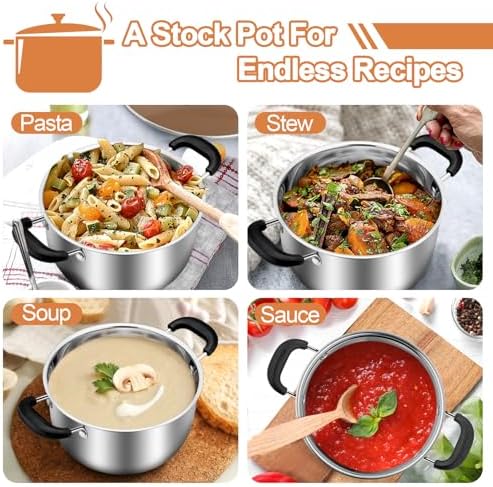 TeamFar 4 Quart Stock Pot, Stainless Steel Stock Pasta Soup Pot with Lid