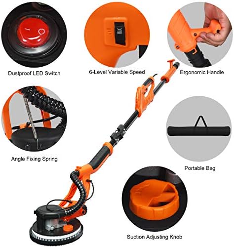 Goplus 750W Drywall Sander, Electric Foldable Sander Machine w/Dust-Free Automatic Vacuum System, 6 Variable Speed 800-1750 RPM