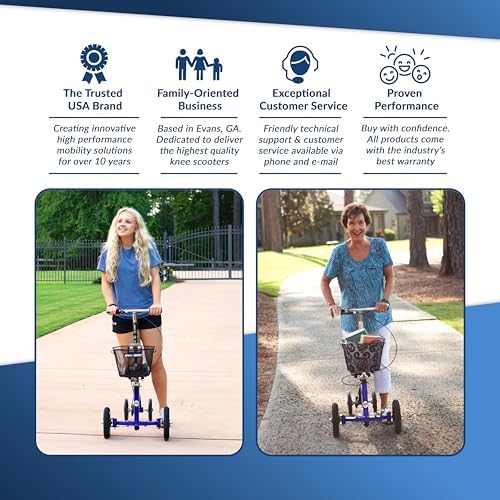 KneeRover Hybrid All Terrain Knee Scooter for Adults, Blue | Heavy Duty Knee Walker For Foot Surgery, Broken Ankle Foot Injuries, Leg Recovery Scooter