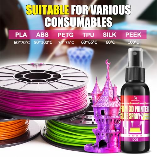 3D Printer Adhesive Glue, 7oz Strong Grip Reduces Warping for PLA, ABS, ASA, PETG Filament & No Residue 3D Printing Glue