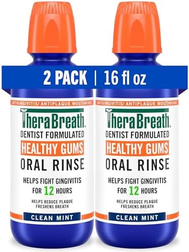 TheraBreath Healthy Gums Oral Rinse, Antigingivitis, Clean Mint Flavor, Dentist Formulated to Help Prevent Gingivitis and Support Gum Health, Alcohol Free, 16 Fl Oz (Pack of 2)
