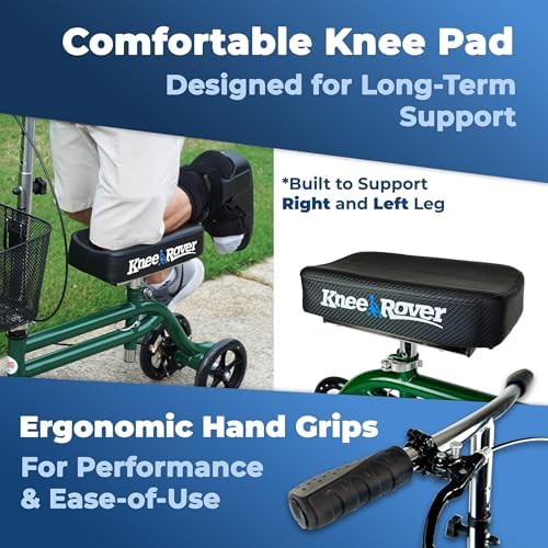 KneeRover Steerable Knee Scooter for Adults, Green | Foldable Knee Walker For Foot Surgery, Broken Ankle, Foot Injuries, Crutch Alternative