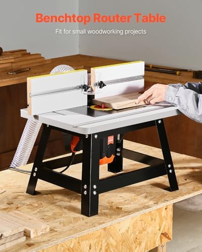 VEVOR Benchtop Router Table, 24 in x 15.7 in, Bench Top Routing Table with Adjustable Fence, MDF Top, Sturdy Metal Base, 2-1/2 in Dust Collection Port