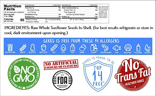 Lightly Sea Salted Sunflower Seed in Shell by Gerbs - 2 LBS - Top 11 Food Allergen Free & Non GMO - Premium Dry Roasted Seeds – COG USA | Small Batch, No Artificial Additives, Resealable Bag | Crack-and-Eat Crunchy Snack | Top 14 Allergen-Free