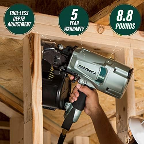 Metabo HPT Coil Framing Nailer | Pro Preferred Brand of Pneumatic Nailers | 15 Degree Magazine | Accepts 2-Inch up to 3-1/4-Inch Nails | Ideal for
