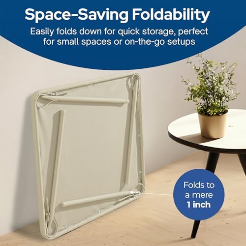 Sudden Comfort 34 by 34 Inch Portable EZ Slide Leg Lock Square Metal Padded Vinyl Top Folding Dining Card Table in Buff Tan