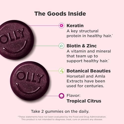 OLLY Heavenly Hair, Supports Healthy Hair,* Keratin, Biotin - 60 Count
