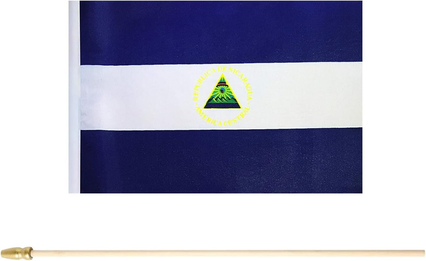 5 Pack Nicaragua Nicaraguans Small Mini Wood Hand Held Stick Flag, Suitable For Various Holiday Parties, World Cup, National Day