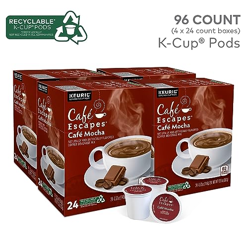 Cafe Escapes, Cafe Mocha Coffee Beverage, Single-Serve Keurig K-Cup Pods, 48 Count (2 Boxes of 24 Pods)