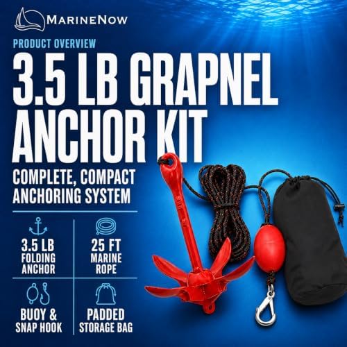 3.5 lb Grapnel Anchor Kit – Folding Anchor with 25 ft Marine-Grade Rope, Buoy, Snap Hook & Storage Bag – Ideal for Kayaks, Jet Skis, SUP, Canoes