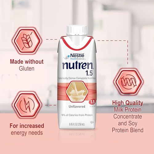 Nestle Nutren 1.5 Tube Feeding Formula, Unflavored, 250 ml, 24 Count, Meal Replacement Beverage