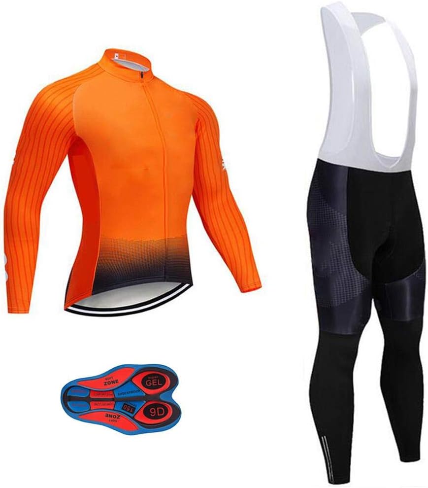 Men Cycling Jersey Set Long Sleeve Pro Cycling Clothes Riding Quick Dry Jacket + Cycling Bib with 9D Pad - Bike Clothing Kit