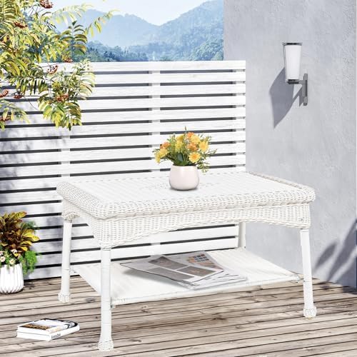 White Wicker Patio Coffee Table