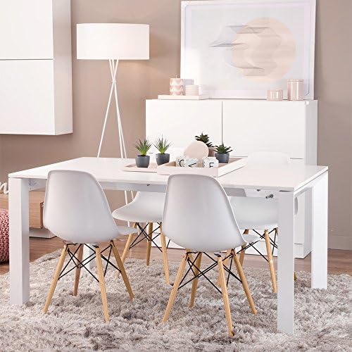 Furmax Modern Style Dining Chair Mid Century Modern DSW Chair, Shell Lounge Plastic Chair for Kitchen, Dining, Bedroom, Living Room Side Chairs Set of 4(White)