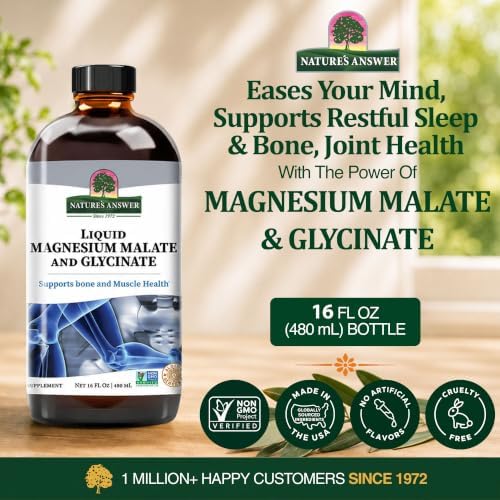 Natures Answer, Magnesium Glycinate Liquid, 16 Fl Oz | Supports Healthy Bone, Muscle and Cardiovascular Function, Gluten-Free, Vegan