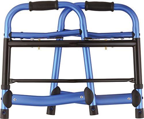 NOVA Medical Products Folding Walker with 5” Front Wheels, Glide Skis and Mobility Bag, Portable and Great for Travel, Blue