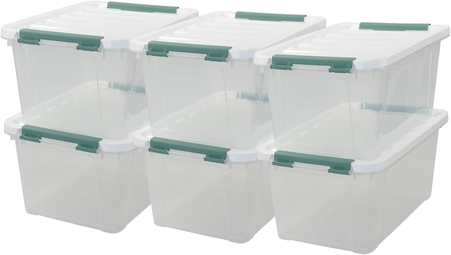 20 Quart Clear Plastic Bin with Lid, Latching Storage Box, 6 Packs
