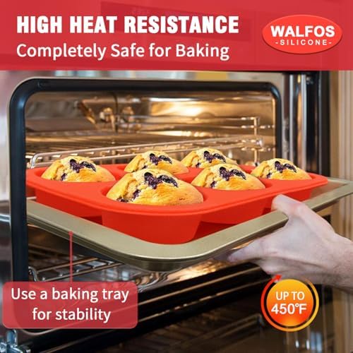 Walfos Silicone Muffin Pan - 6 Cup Non-Stick Silicone Cupcake Pan, Just Release! Food Grade and BPA Free Baking Cups, Perfect for Egg Muffin, Cupcake