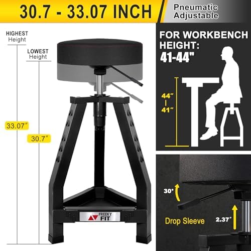 Adjustable Shop Stool,Garage Mechanic Stool Chair,Work Seat for Workshop, Adjustable Height, 360° Swivel Padded Square Seat,Tool Storage, 350 LBS Capacity, Heavy Duty, Blue