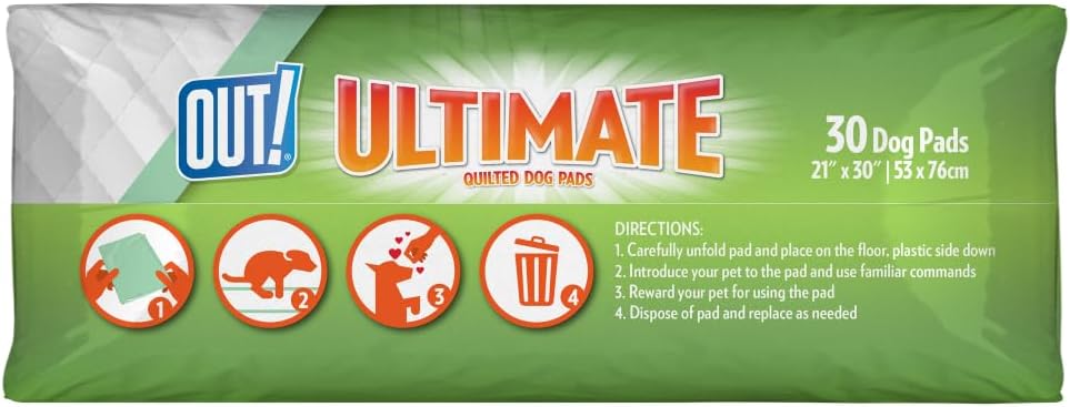 OUT! PetCare Large Dog Pee Pads, Leak Proof Training Pads, 21x21, 50 Count | Doggy Pee Pads, Leak Proof, Odor Control, Extra Absorbent, Potty Training, Housebreaking, Crate Training, Travel Use
