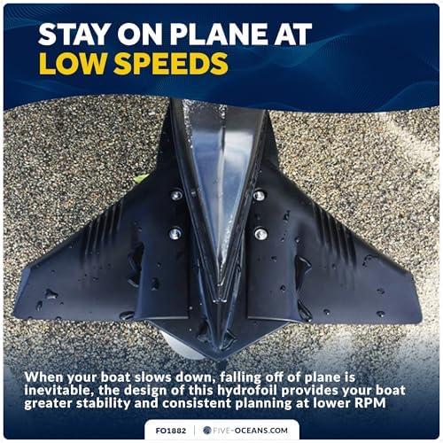 Five Oceans Hydrofoil for Outboard Motor, Hydro-Stabilizer for Outboards and Stern Drive Up to 200HP, Black - FO1882