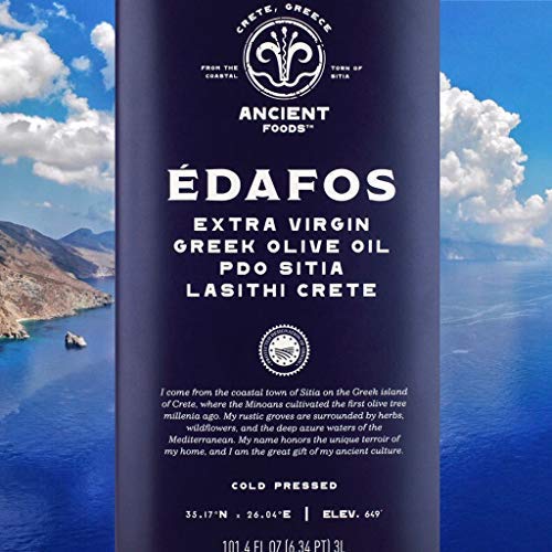 Ancient Foods EDAFOS Extra Virgin Olive Oil Cold Pressed – Fresh, Cold Pressed olive oil from Greece, PDO Crete – 16.9oz (500ML)