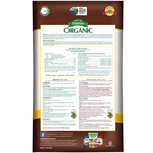 Espoma Organic Plant-Tone 5-3-3 Natural & Organic All Purpose Plant Food, 36 lb. Bag, The Original Organic Fertilizer for All Flowers, Vegetables