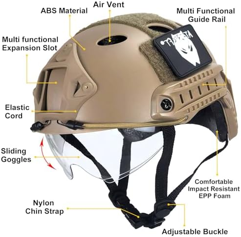 PJ Type Tactical Multifunctional Fast Helmet with Visor Goggles Version