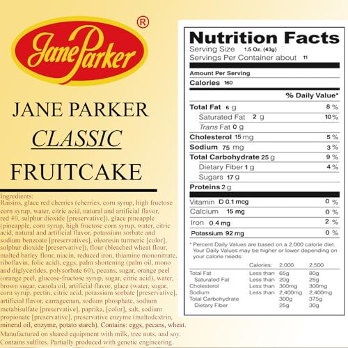 Jane Parker Fruitcake Classic Light Fruit Cake 1 pound (16 Ounce) Loaf in a Collectible Holiday Tin-Holiday-Christmas Cake-The Best Fruitcake You