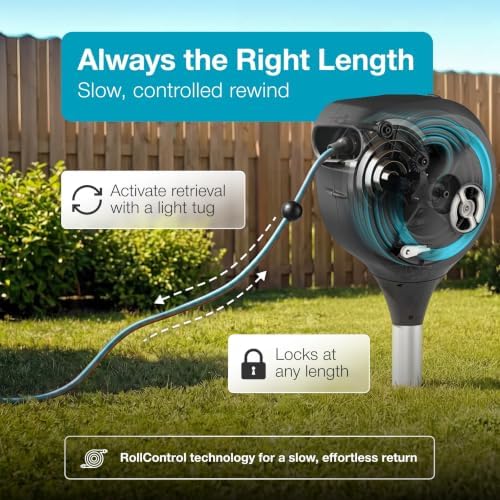 GARDENA Automatic Retractable Garden Hose Reel - 50 Feet - 360 Degree Swivel Outdoor Hose Reel with Metal Spike Base - Auto Retract - UV Resistant