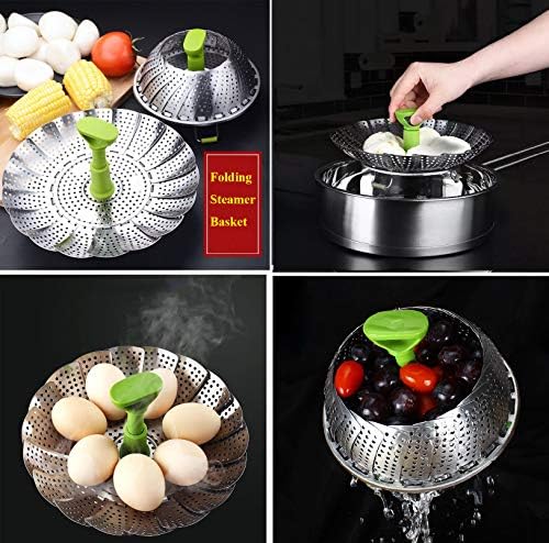 Vegetable Steamer Basket, Stainless Steel Folding Steamer Basket Insert for Veggie Fish Seafood Cooking