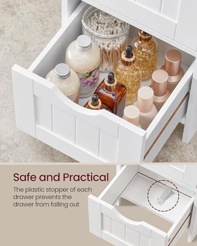 VASAGLE Floor Storage Cabinet, Freestanding Storage Organizer with 4 Drawers, 11.8 x 11.8 x 32.3 Inches, for Living Room, Bathroom, Dining Room, Kitchen, Modern Style, Cloud White ULHC040WH01S