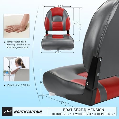 NORTHCAPTAIN Deluxe A Pair of Marine High Back Folding Boat Chair Fishing Boat Seat, for Fishing, Bass/Jon/Pontoon Boat Chairs