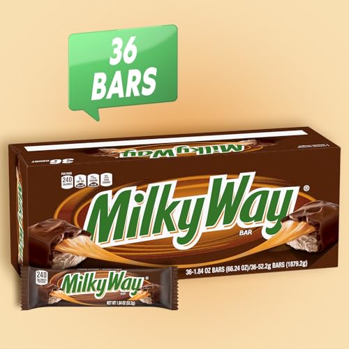 MILKY WAY Milk Chocolate Caramel Candy Bars, Full Size, Bulk Box, 36 ct | Caramel and nougat in milk chocolate bars, individually wrapped for sharing, party favors, movie nights, gift bag, baking