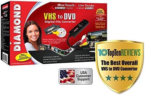 Diamond Multimedia VC500 One Touch VHS to Digital Converter – Capture & Convert VHS to Digital Files or DVD, Easy-to-Use Software, Windows 11,10 & Mac Compatible