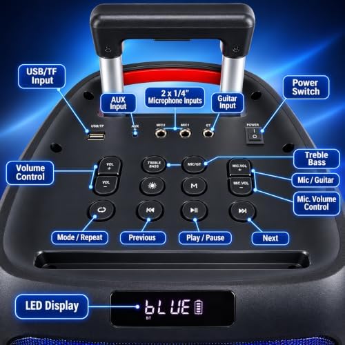 BT-0808Pro Portable 500W All in One Karaoke System, Free: 2 x Professionial Microphones