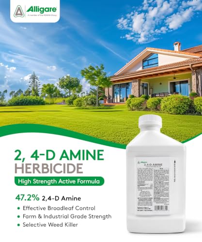ALLIGARE 2,4-D Amine Weed Killer Concentrate - Post-Emergent Herbicide to Control Pigweed, Thistle, Ragweed, & More - 47.2% Active Ingredient - for Lawns, Pastures, Aquatic Sites & Crops - 2.5 Gallon