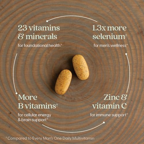 New Chapter Men's Multivitamin Advanced Formula for Stress, Brain, Immune, Heart & Energy Support, Higher Levels of Whole-Food Fermented Essential Nutrients for Men + Selenium + B Vitamins, 120 ct