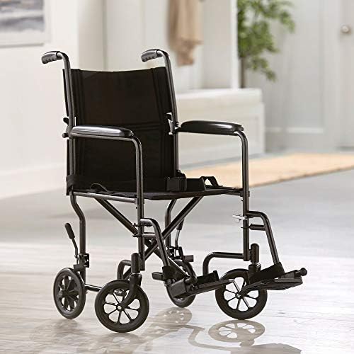 McKesson Transport Wheelchair, Silver, Black, 19 in, 1 ct | Lightweight, Steel, Silver Vein Finish
