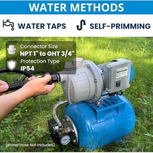 FOTING 1.5HP Shallow Well Pump w/Pressure Tank, 1340GPH Jet Pumps Garden Pump, Water Transfer Draining Irrigation Pumps